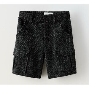 Zara Kids Black Tweed Cargo Shorts Size 6 Cm 116 New With Tags